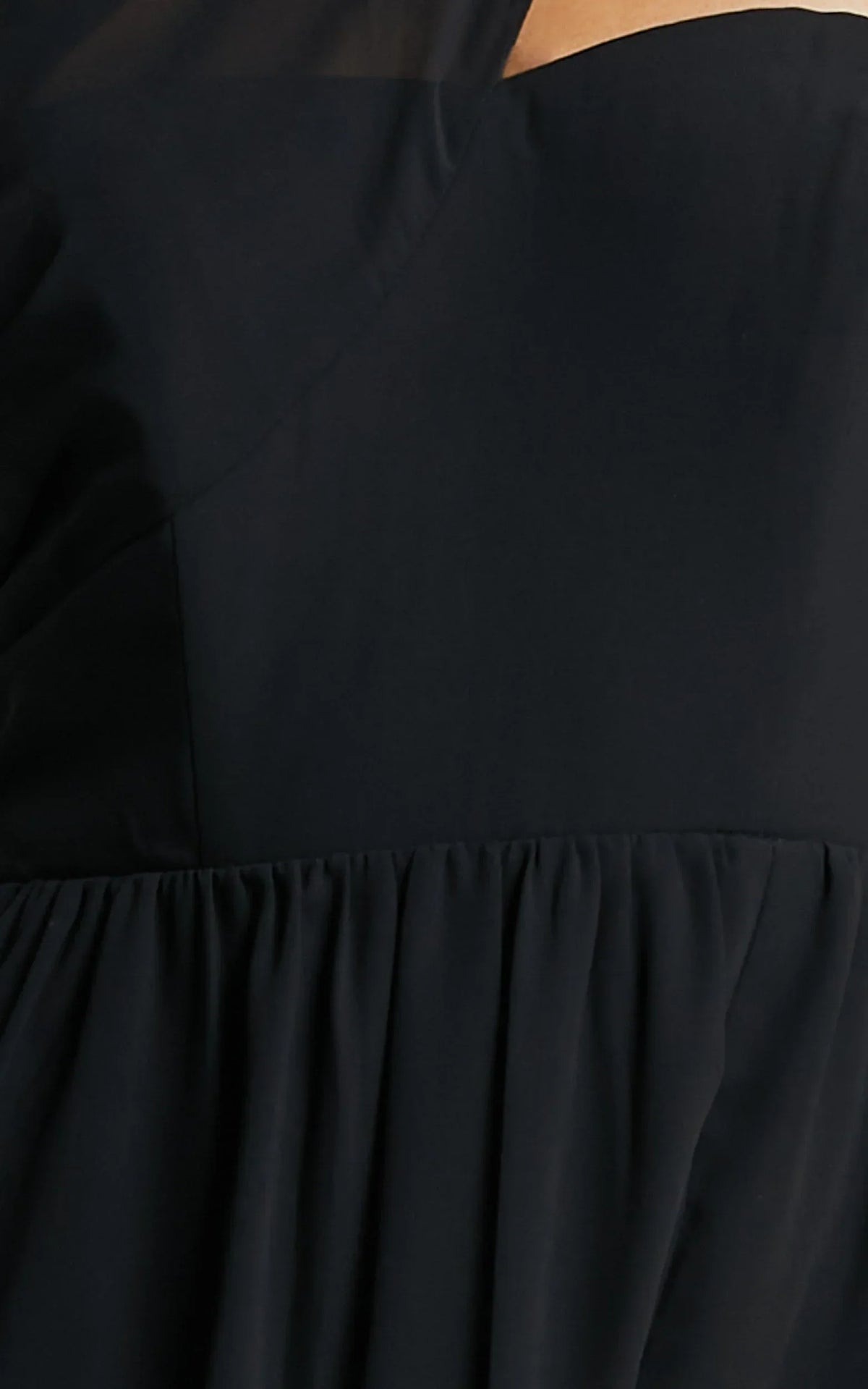 Amorette Maxi Dress - One Shoulder Detail Gown Dress in Black