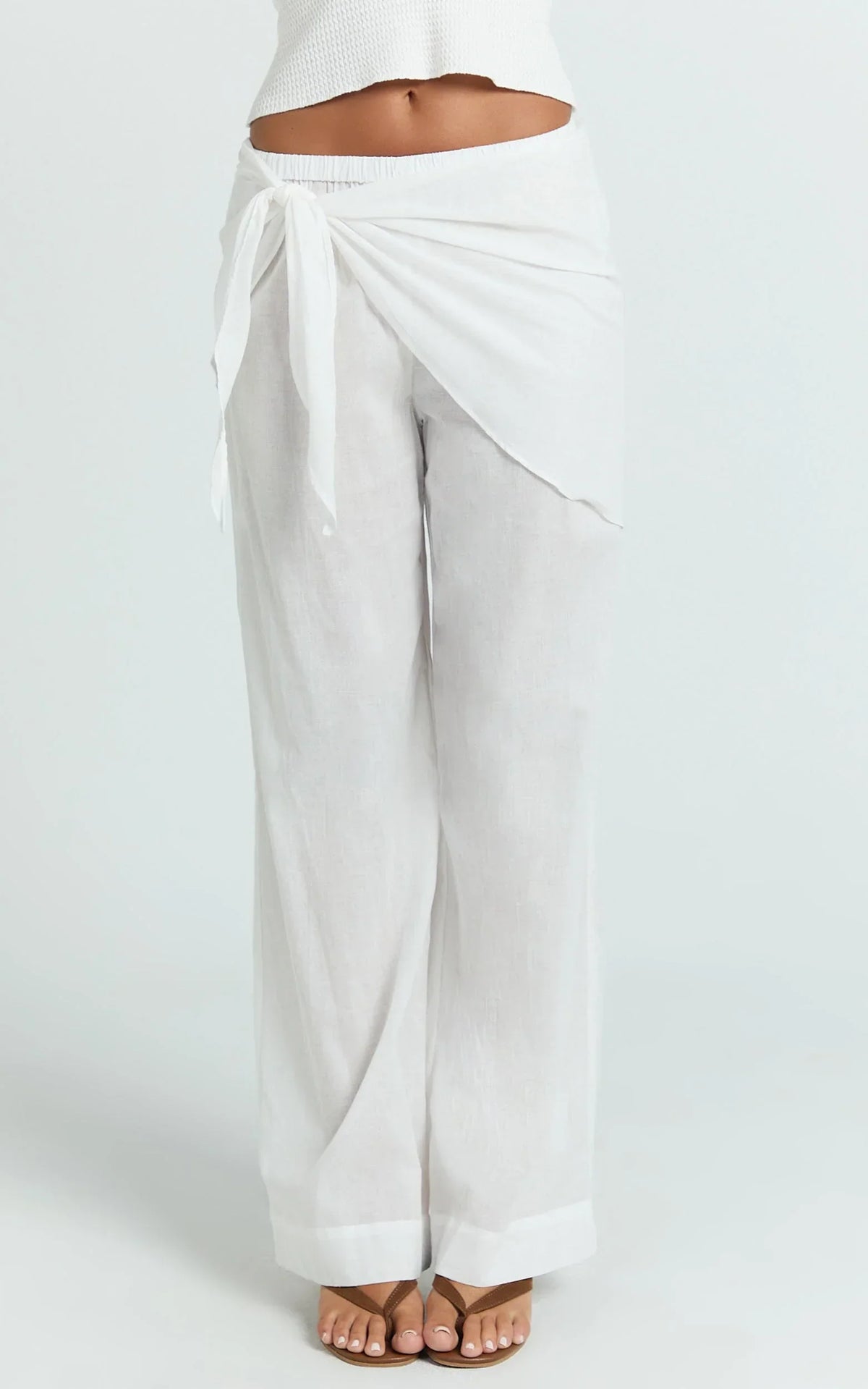 Behati Pants - Sarong Tie Waist Sheer Pants in Off White