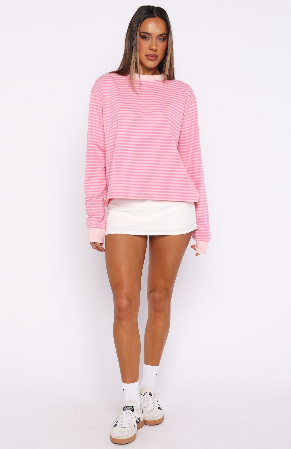 Catch The Drift Long Sleeve Tee Dark Pink/Light Pink Stripe