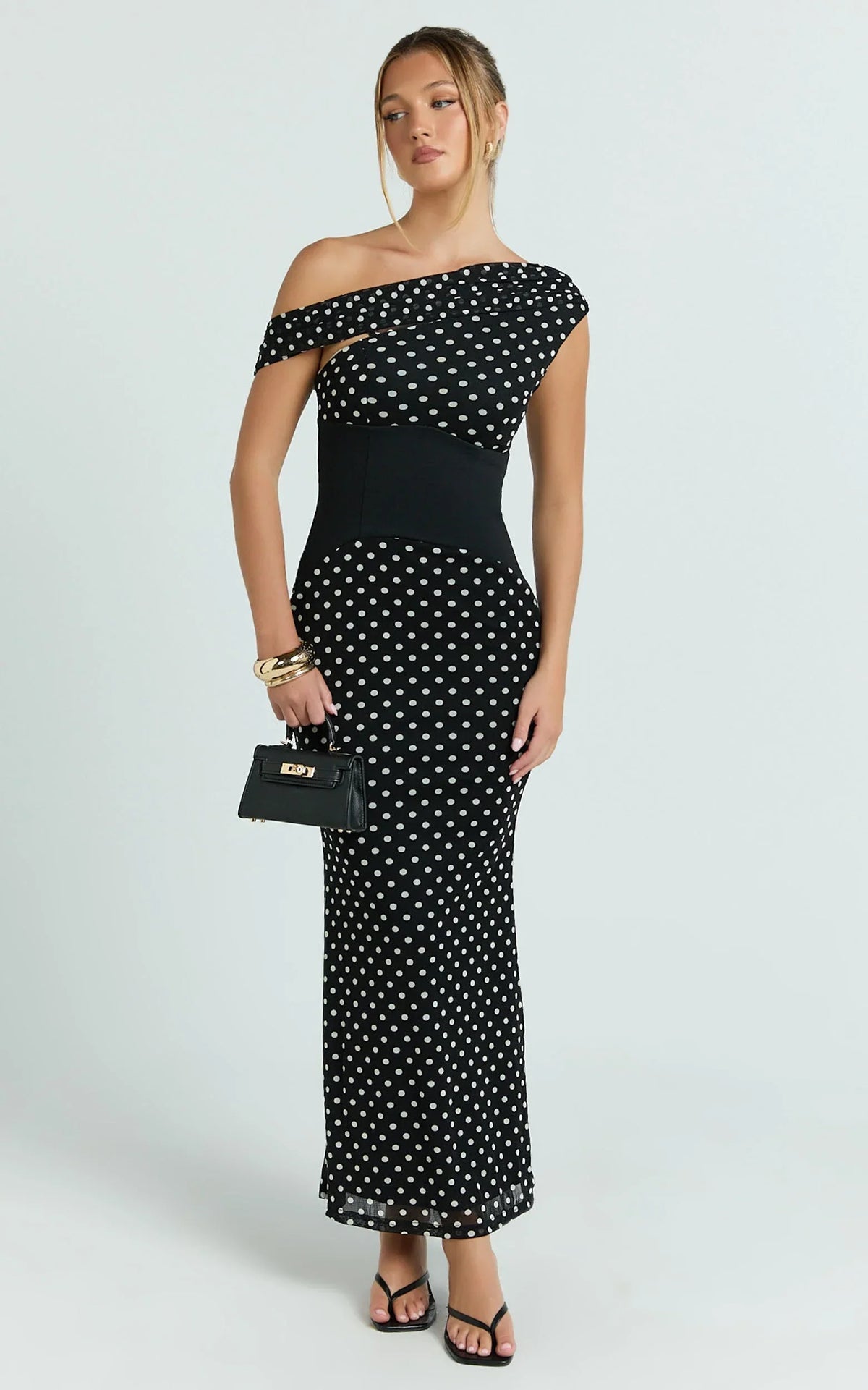 Ava Midi Dress - Asymmetrical Neckline Dress in Black