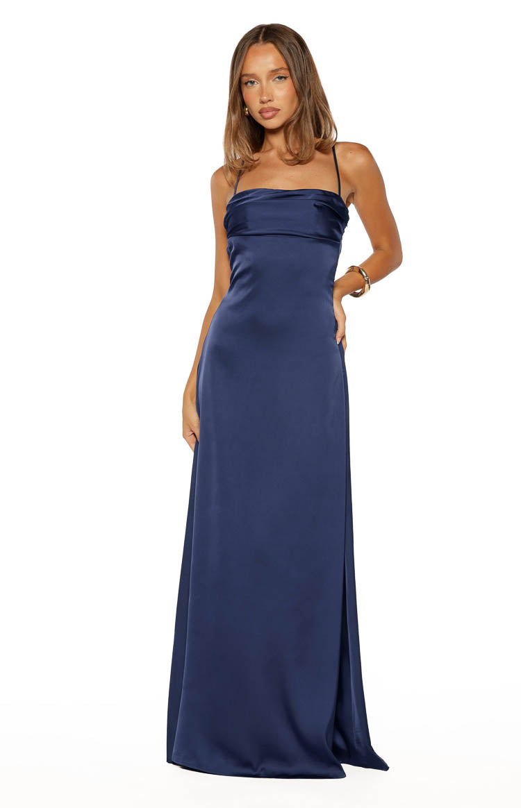 Blaise Navy Satin Maxi Dress