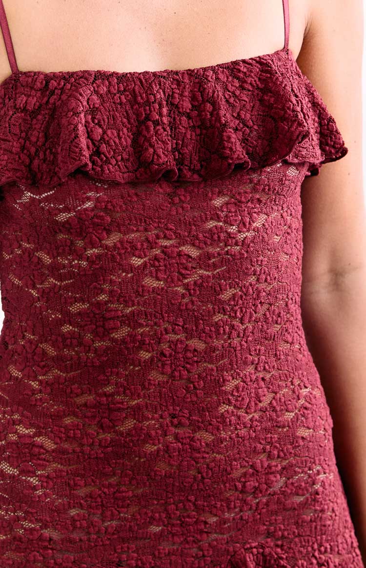 Celeste Wine Lace Party Mini Dress