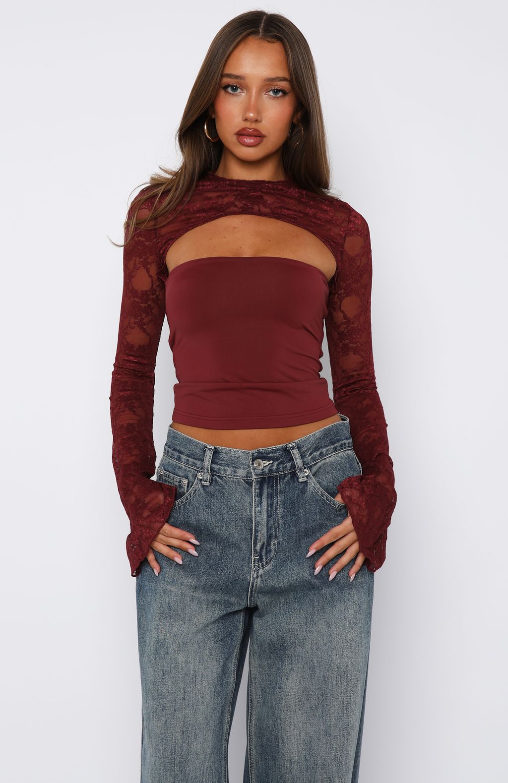 Devoted Love Long Sleeve Top Burgundy