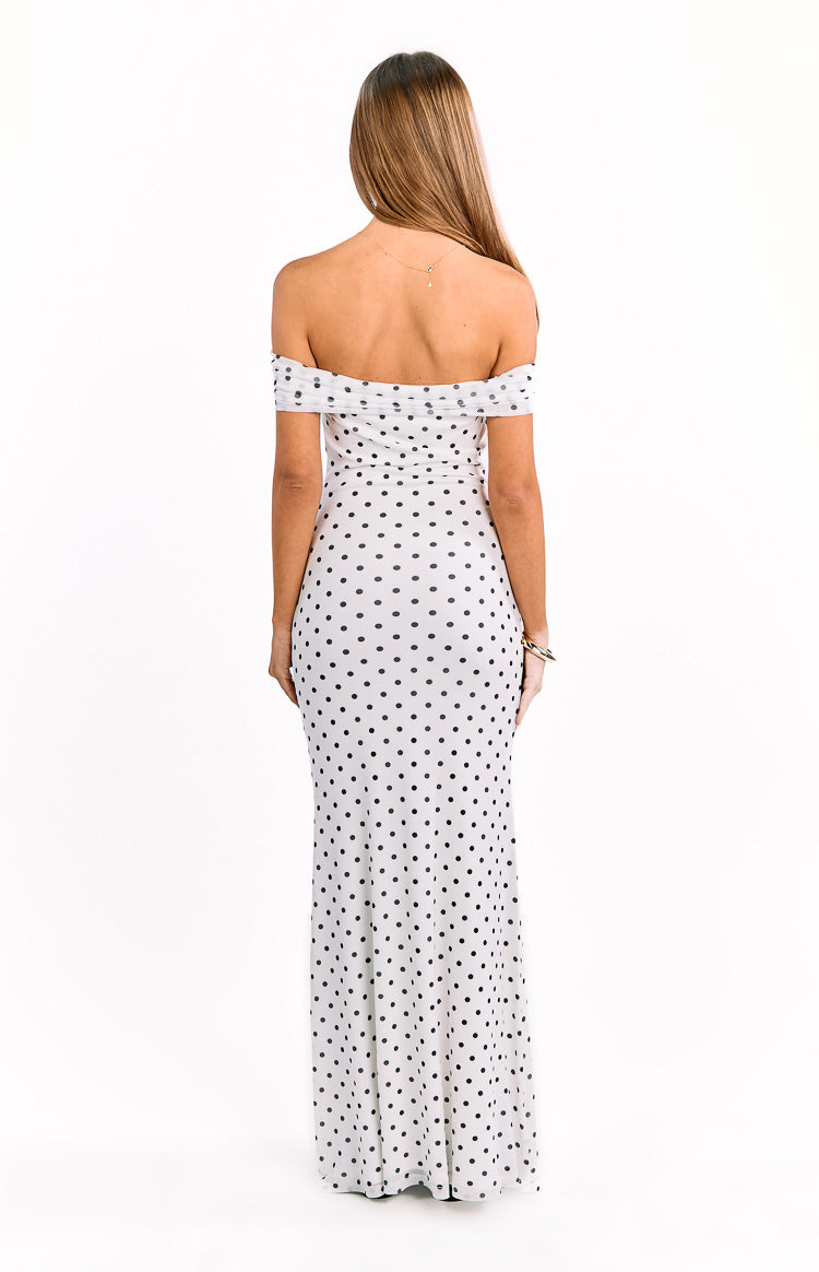 Cole White Polka Mesh Maxi Dress