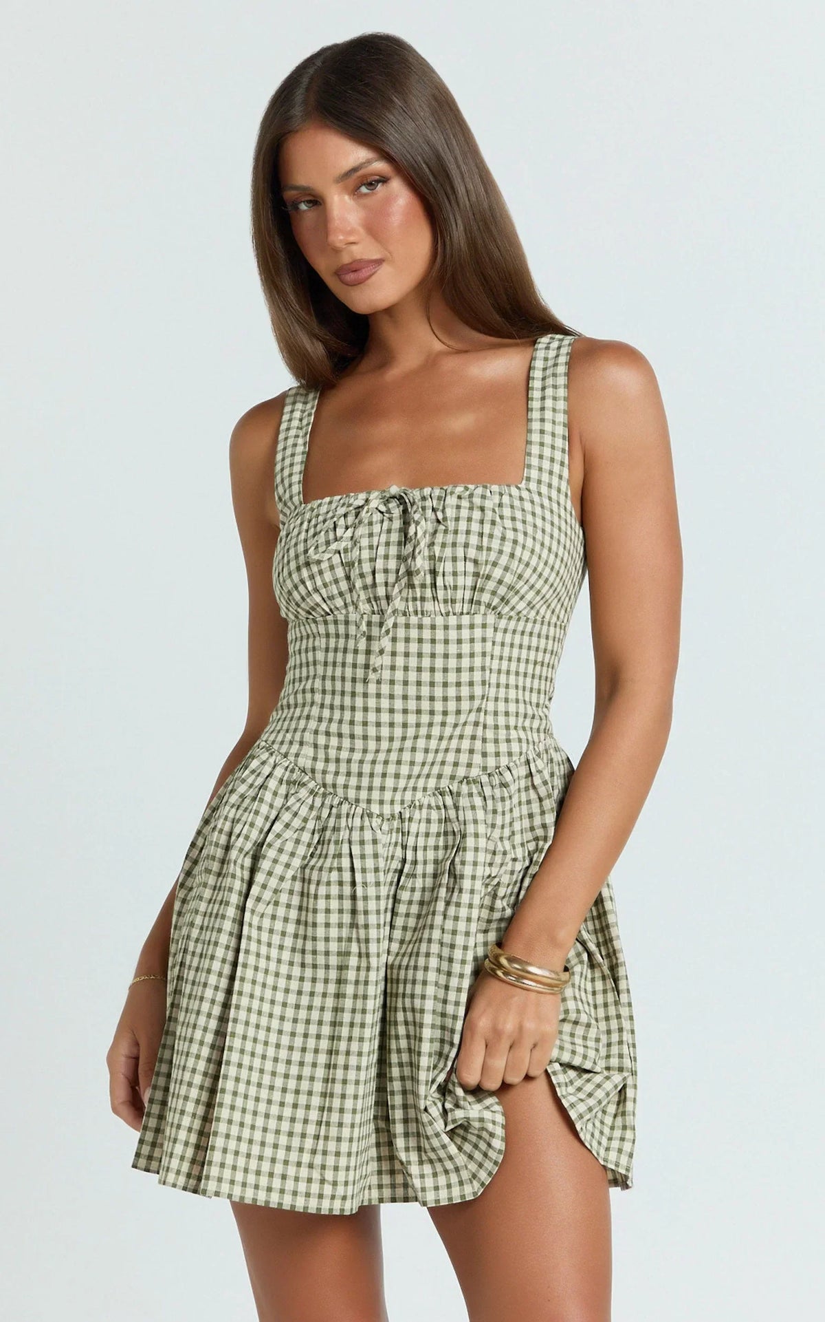 Albee Mini Dress - Smocked Back Dress in Olive