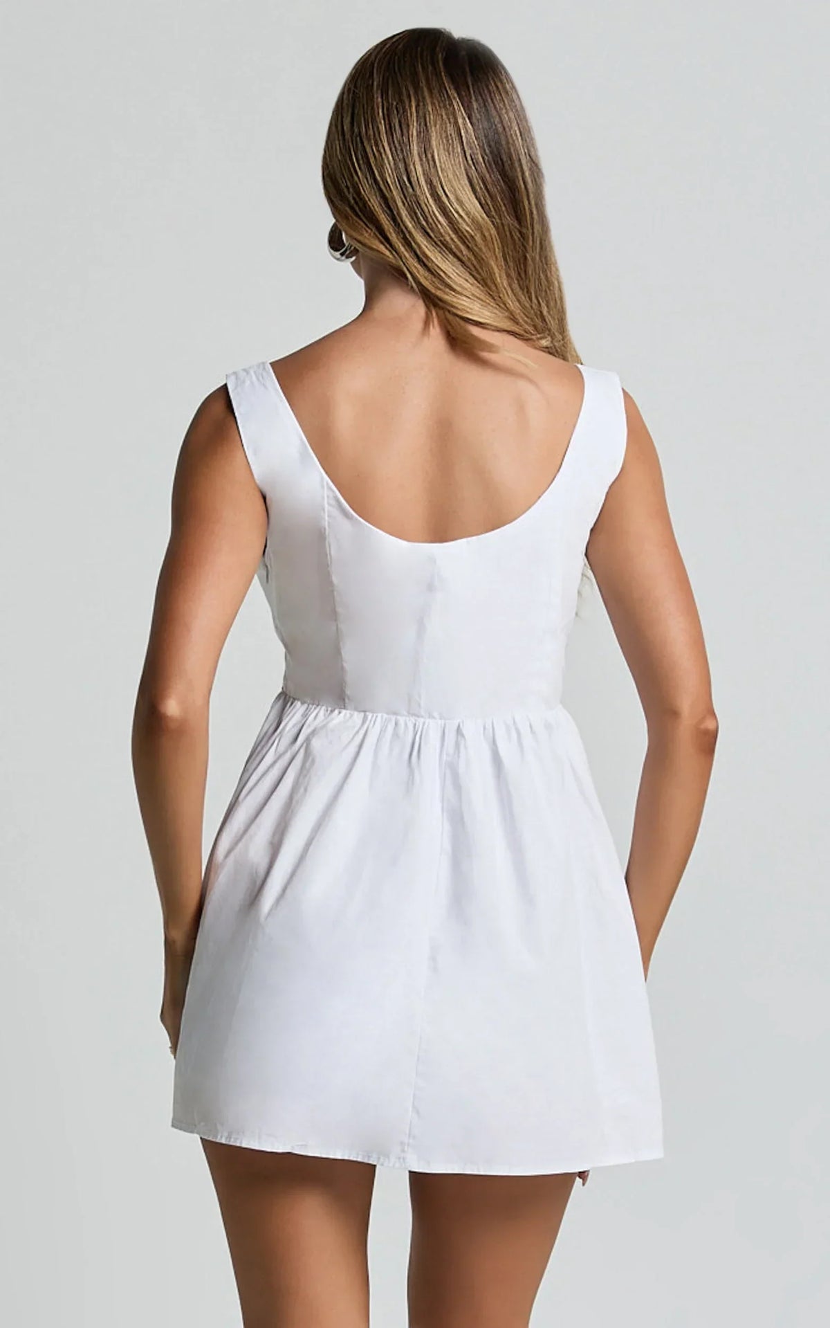Alodia Mini Dress - Wide Strap Straight Neck Wide Pleated Dress in White