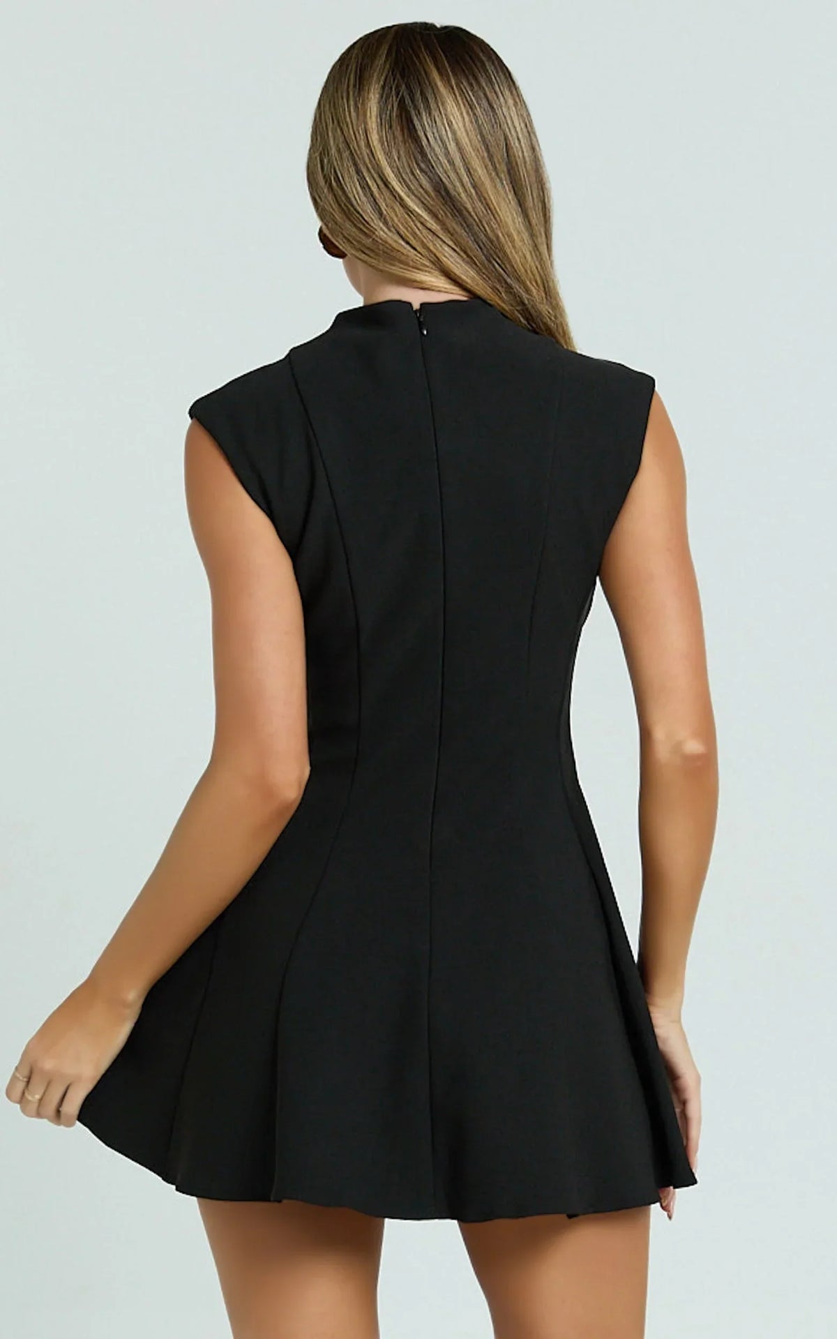 Becky Mini Dress - High Neck Sleeveless Fit And Flare Dress in Black