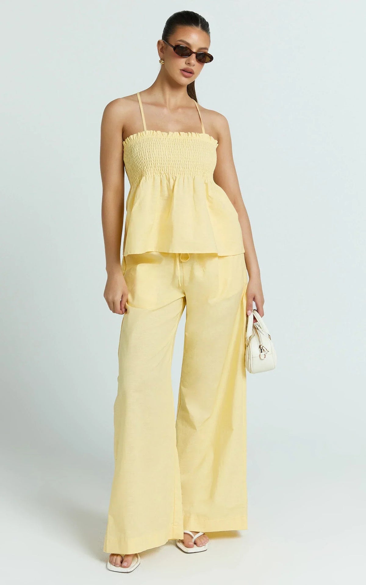 Alma Two Piece Set - Cotton Cami Pant Set in Lemon
