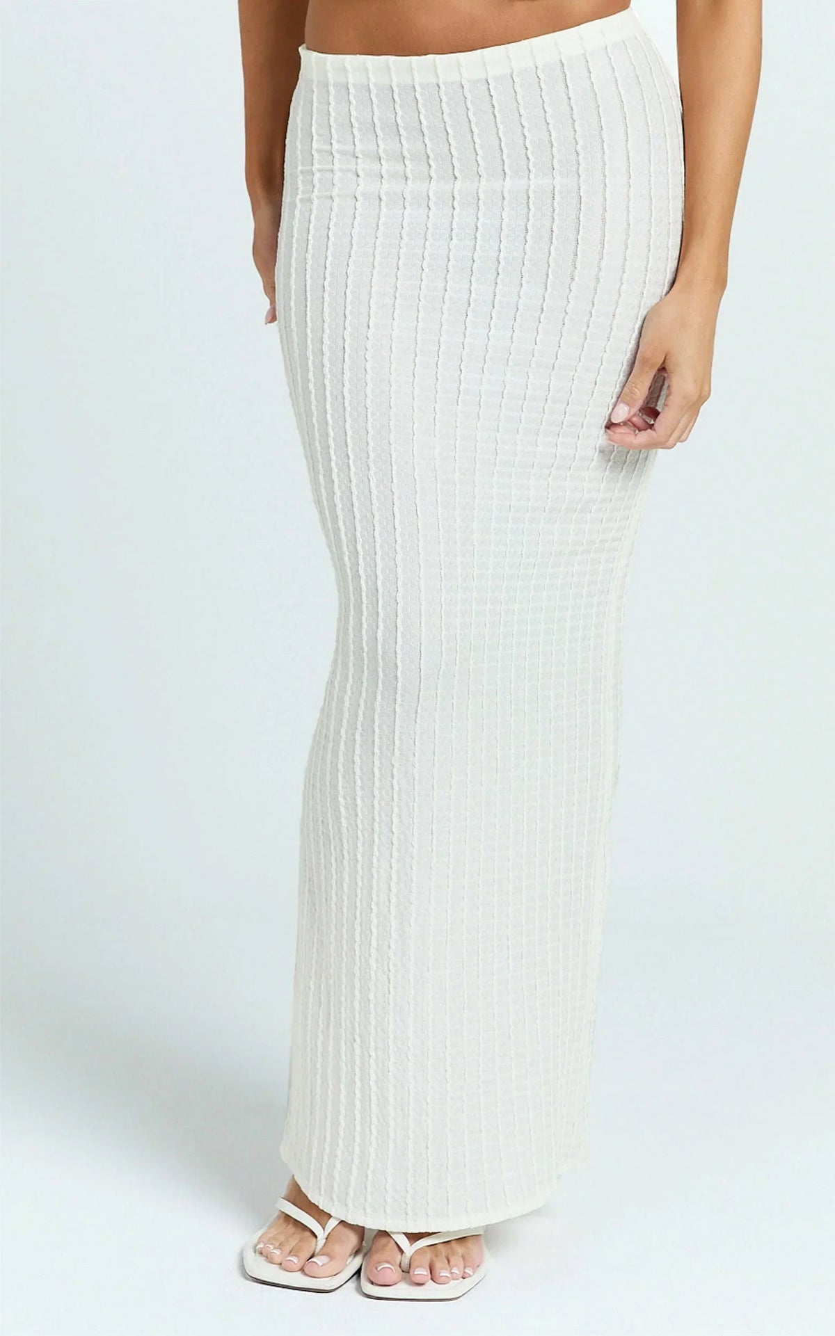Billie Maxi Skirt - Column Textured Jersey Skirt in Off White