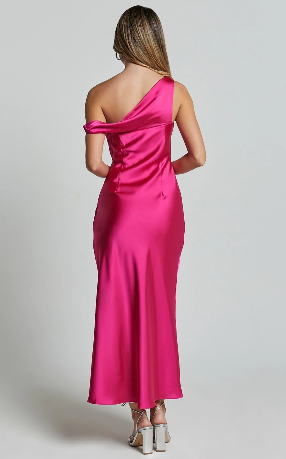 Alexia Midi Dress - One Shoulder Bust Slip Dress in Fuschia