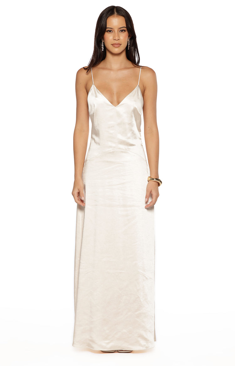 Kaitlynn Cream Satin Maxi Dress