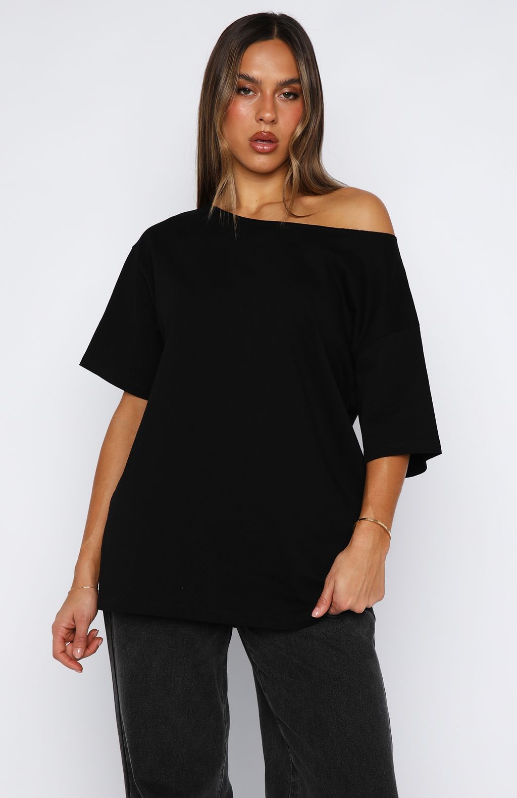 Give Me Options Off Shoulder Tee Black