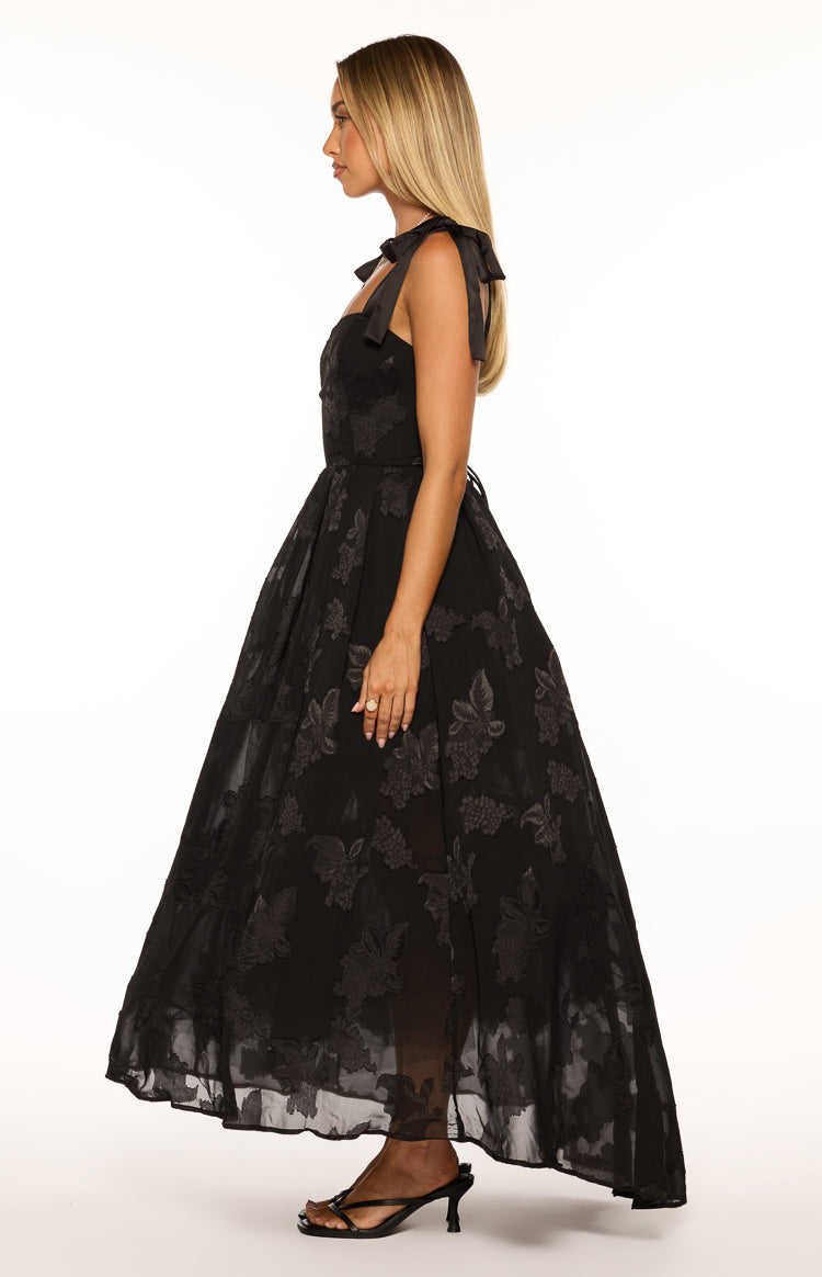 Lily Black Tie Shoulder Formal Maxi Dress