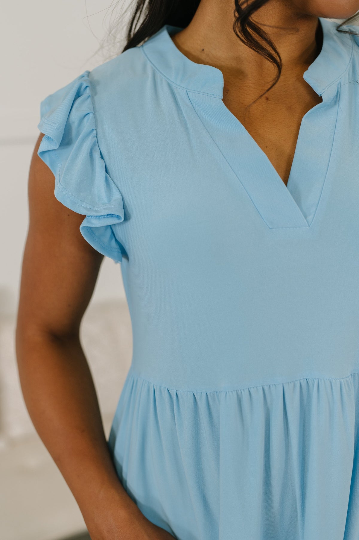 Lizzy Forever Flutter Sleeve Dress in Blue Crush