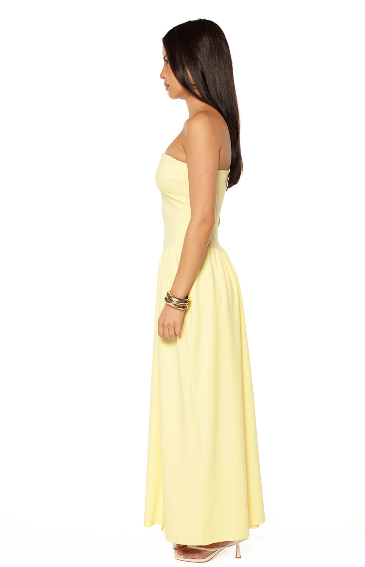 Nate Yellow Strapless Formal Maxi Dress
