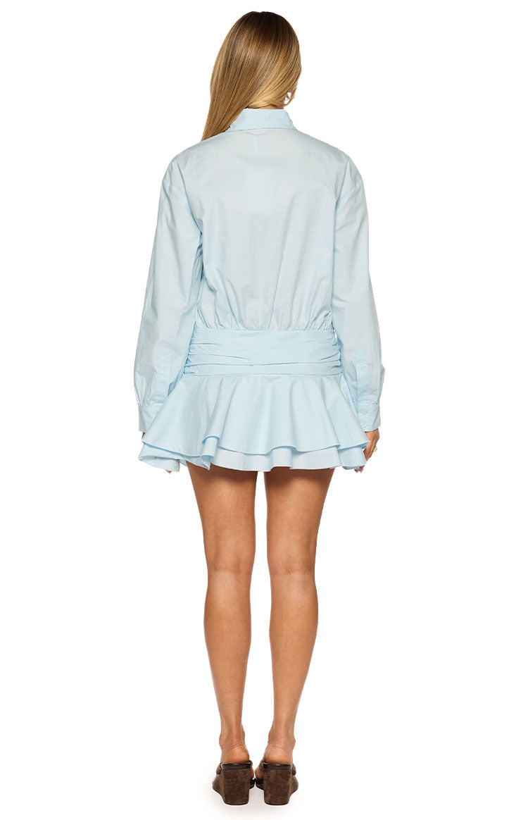 Nicolaini Light Blue Long Sleeve Mini Shirt Dress