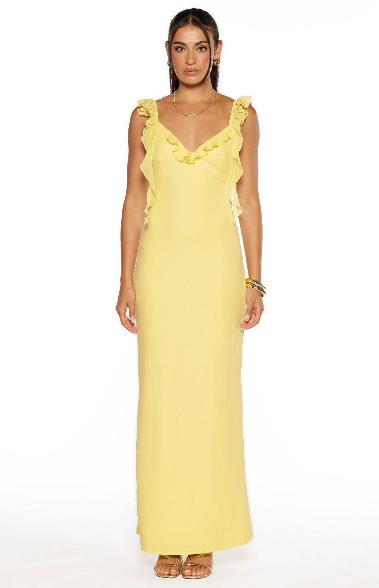Paolma Yellow Ruffle Formal Maxi Dress