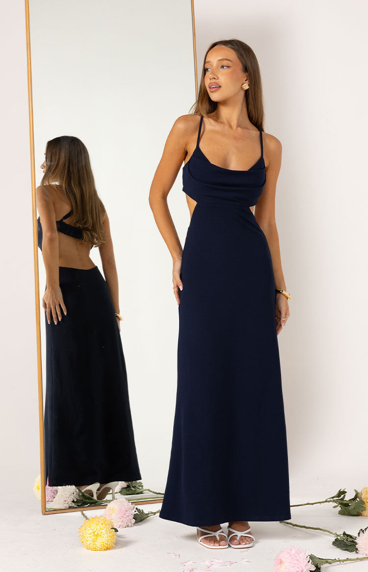 Taleah Navy Crepe Formal Maxi Dress