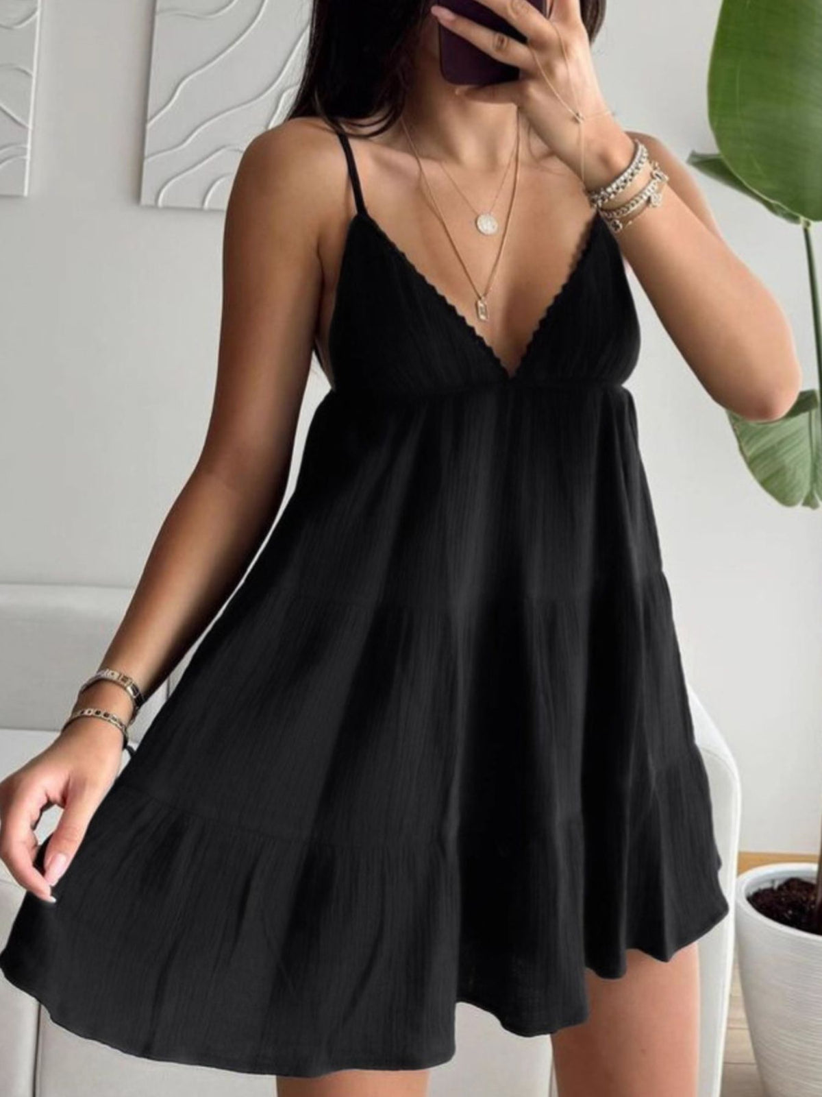 V-Neck Tiered Mini Dress