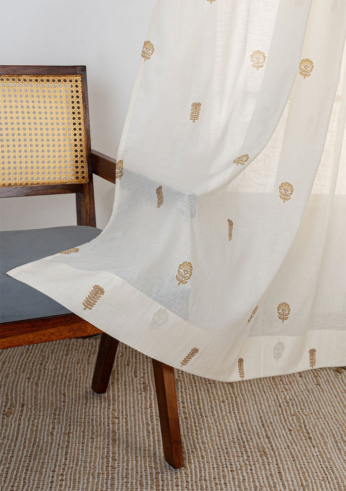 Baagh Mustard Floral 100% Cotton Sheer Printed Curtain For Livingroom / Bedroom | Light Filtering | Single Piece