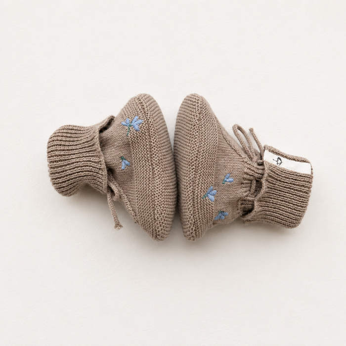 Baby Booties -  Blueberry on Khaki