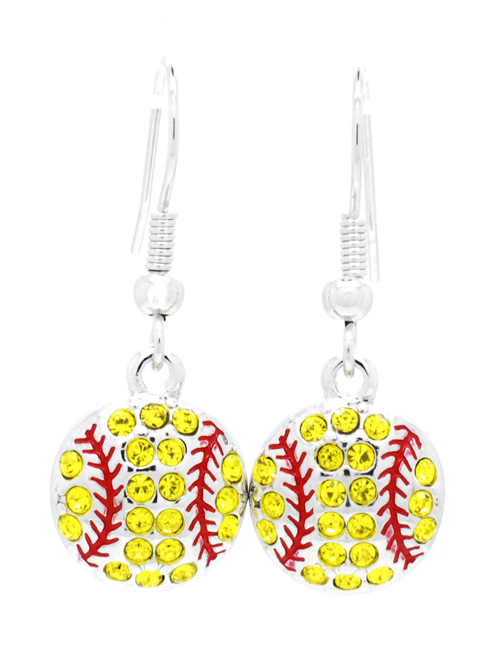 Baseball Softball Dangle Earrings Large Crystal