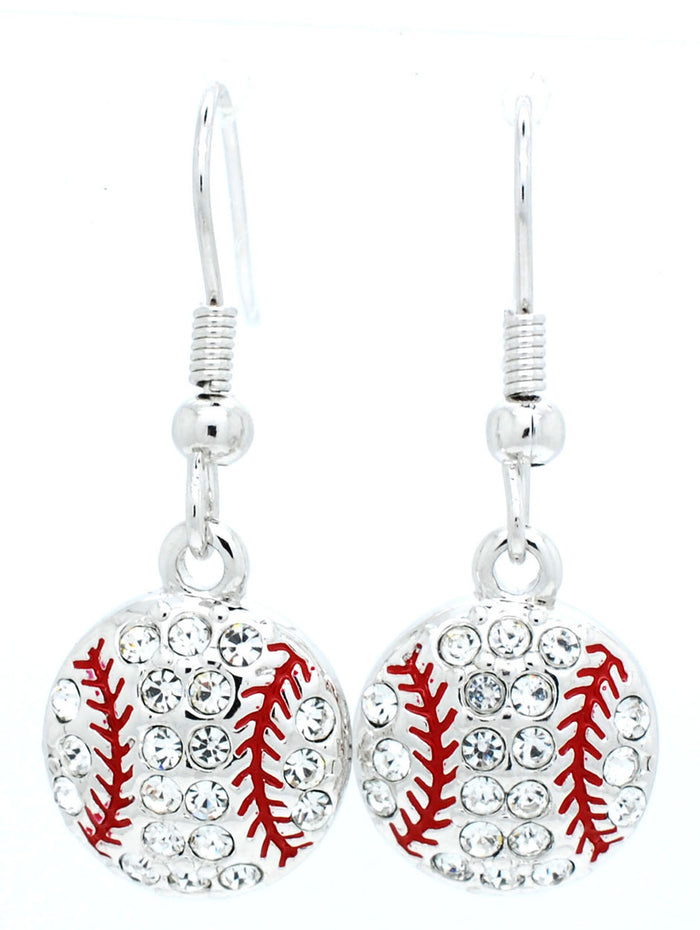 Baseball Softball Dangle Earrings Large Crystal