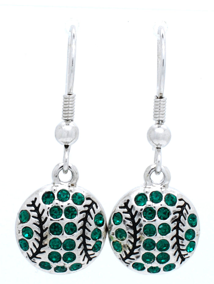 Baseball Softball Dangle Earrings Large Crystal