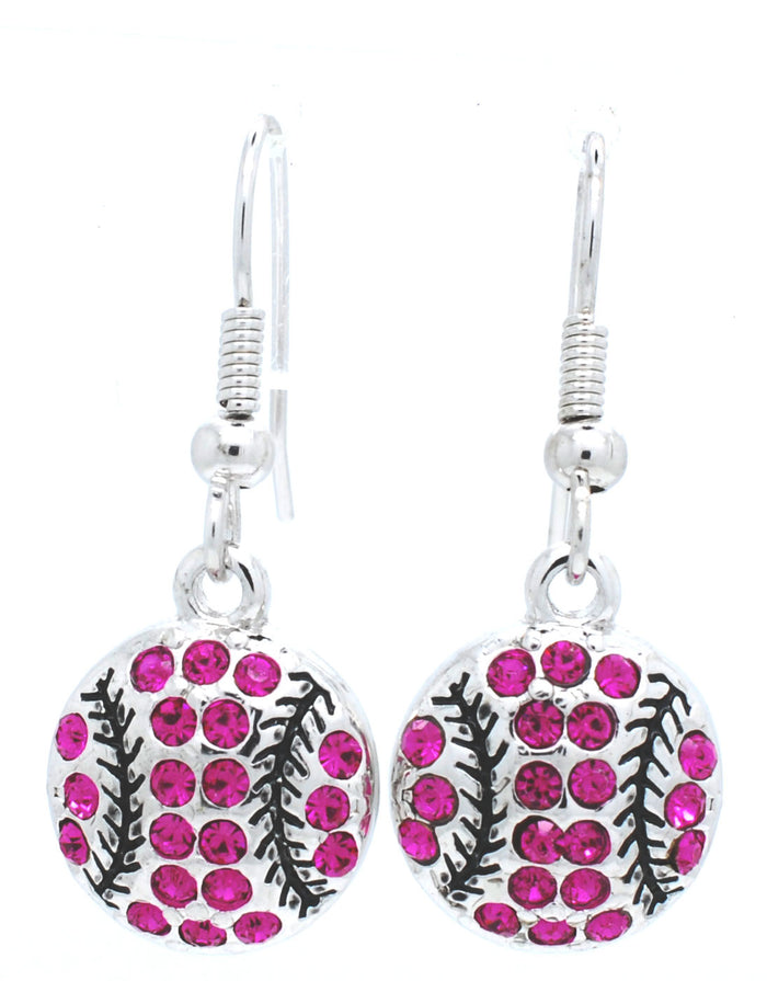 Baseball Softball Dangle Earrings Large Crystal