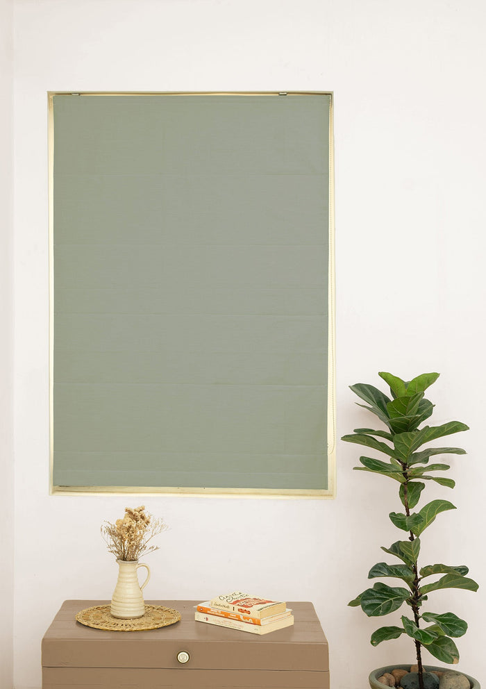 Basil Green Solid 100% Cotton Blind For Bedroom| Room Darkening