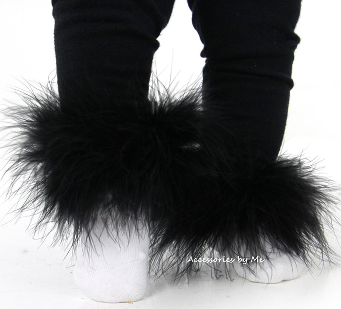 Black Marabou Trim White Socks