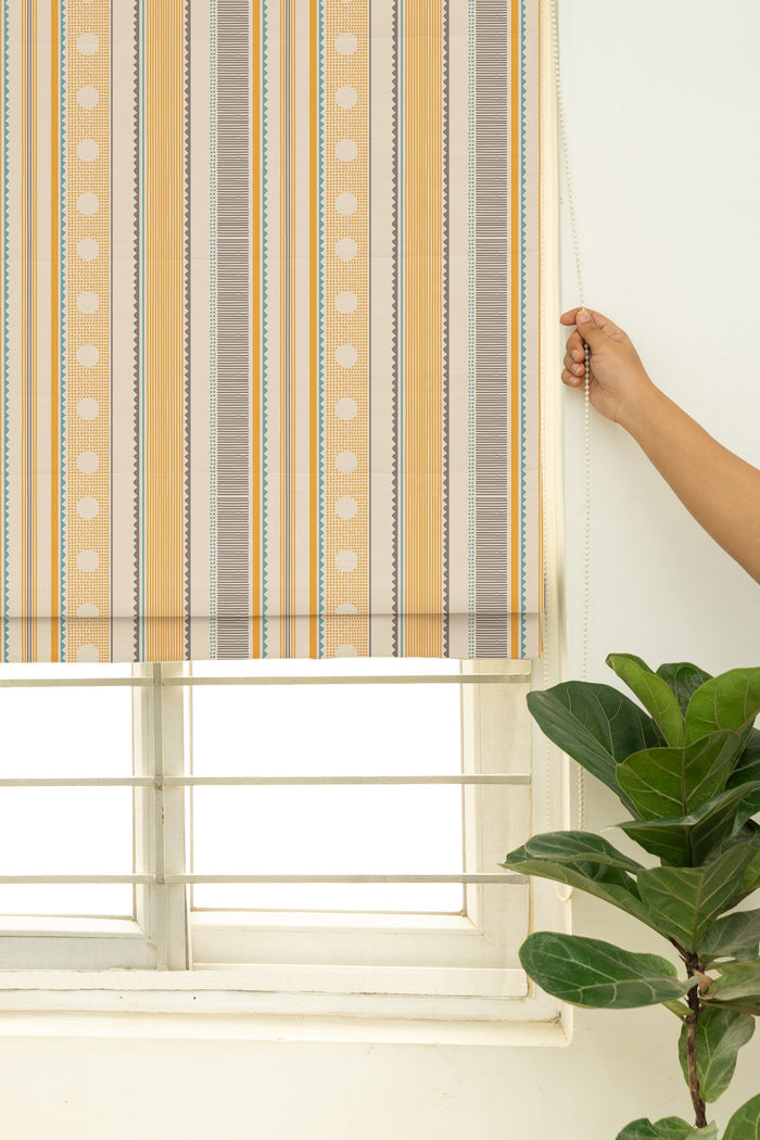 Buru 100% cotton boho Customizable Roman blind for living room - Room darkening - Mustard