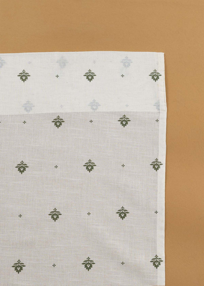 Cava Pepper Green Minimal 100% Cotton Sheer Printed Curtain For Livingroom / Bedroom | Light Filtering | Single Piece