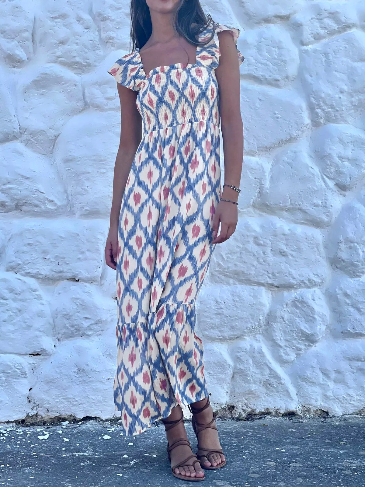 Smocked Ruffle Sleeve Maxi Dress