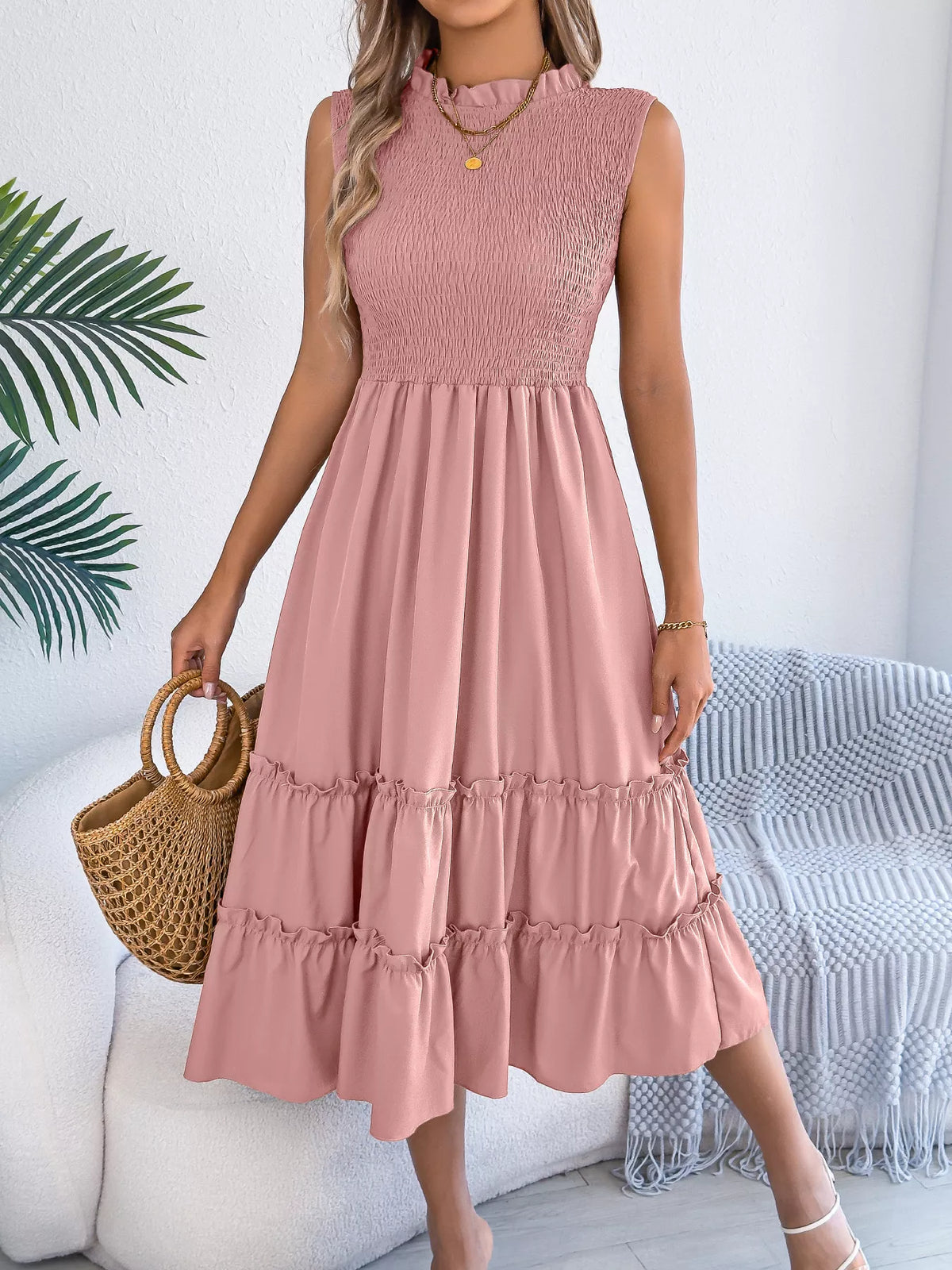 Smocked Sleeveless Tiered Dress