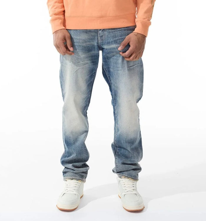 Jordan Craig Aaron 'Tsunami' denim jeans in Lager style, showcasing the classic fit and deep indigo color.