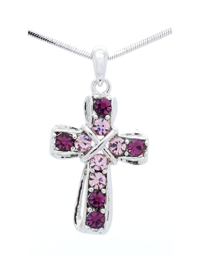 Crystal Cross Necklace - Small Cross Pendant with Rhinestones & Rhodium Plated Chain