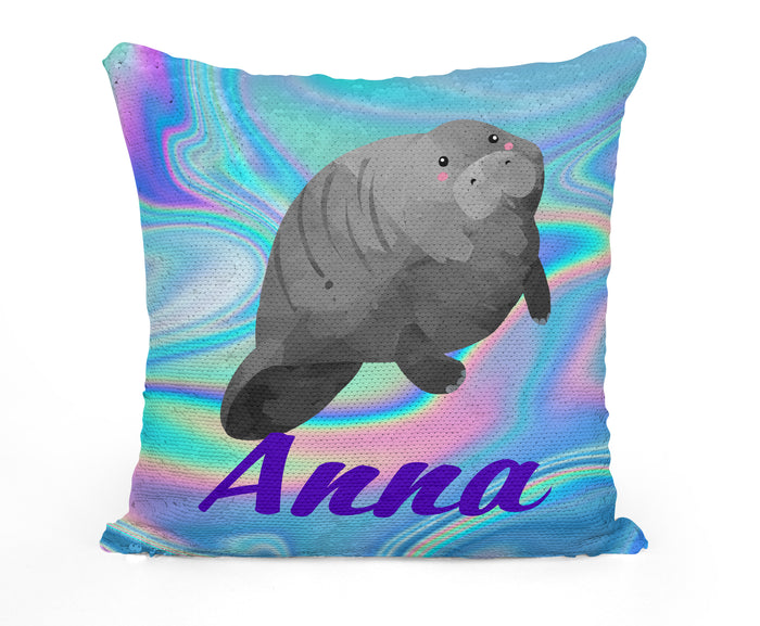 Custom Personalized MANATEE Sequin Mermaid Flip Pillow