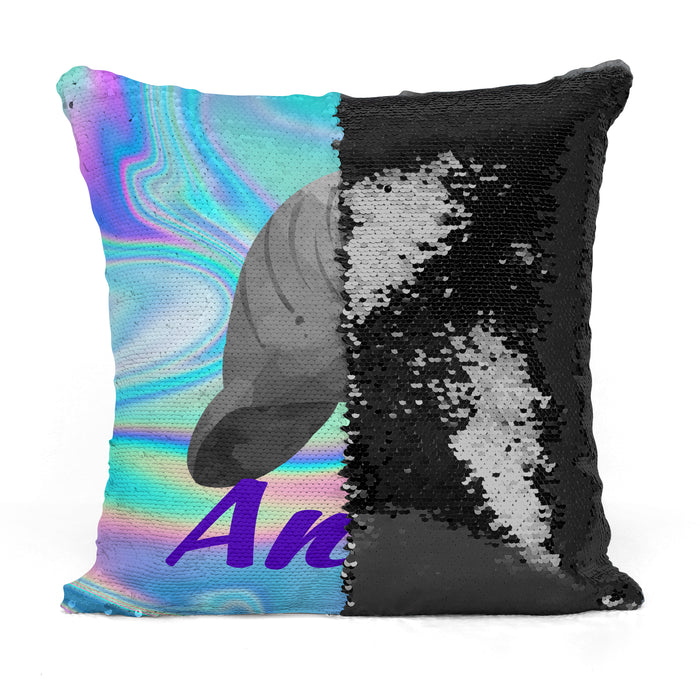 Custom Personalized MANATEE Sequin Mermaid Flip Pillow