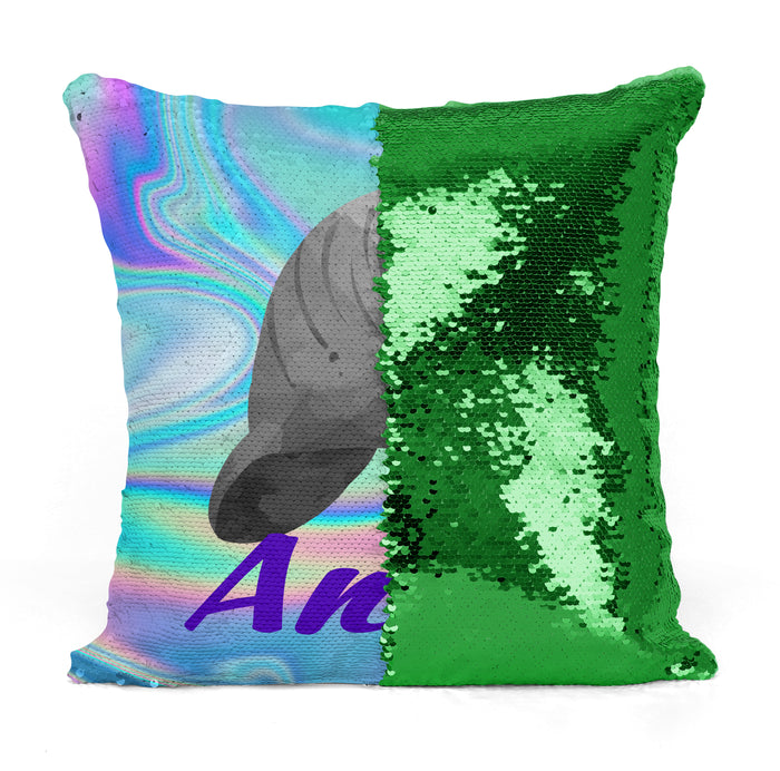 Custom Personalized MANATEE Sequin Mermaid Flip Pillow
