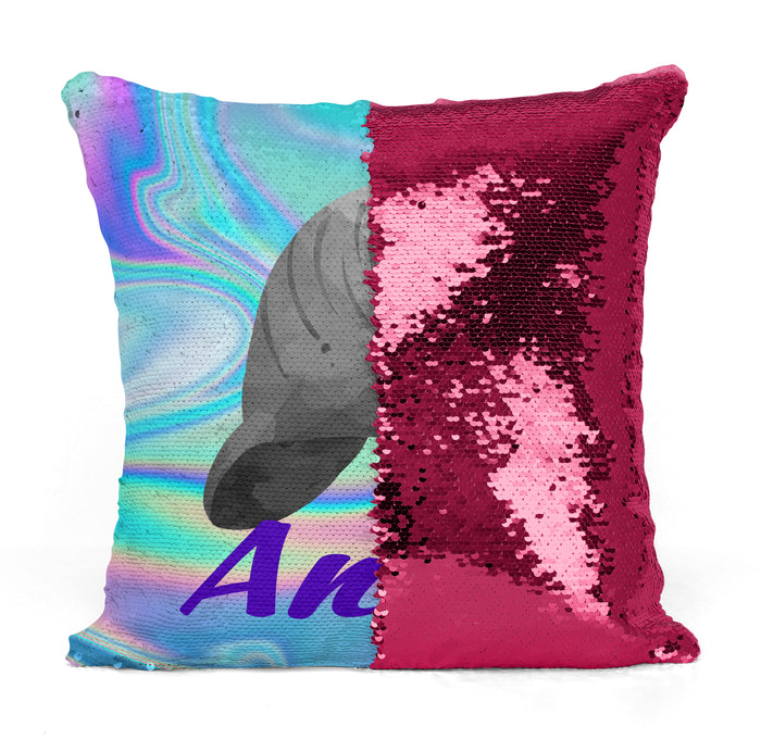 Custom Personalized MANATEE Sequin Mermaid Flip Pillow