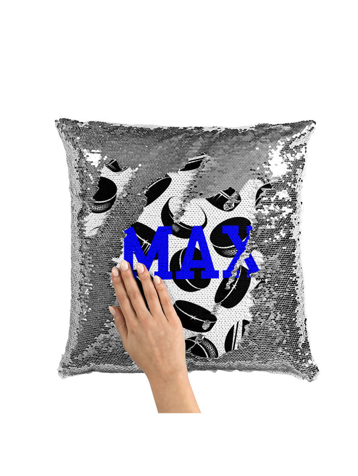 CUSTOM SEQUIN PILLOW - HOCKEY PUCKS with NAME
