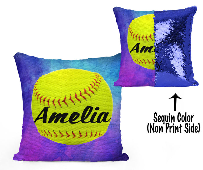CUSTOM SEQUIN PILLOW - SOFTBALL - Watercolor
