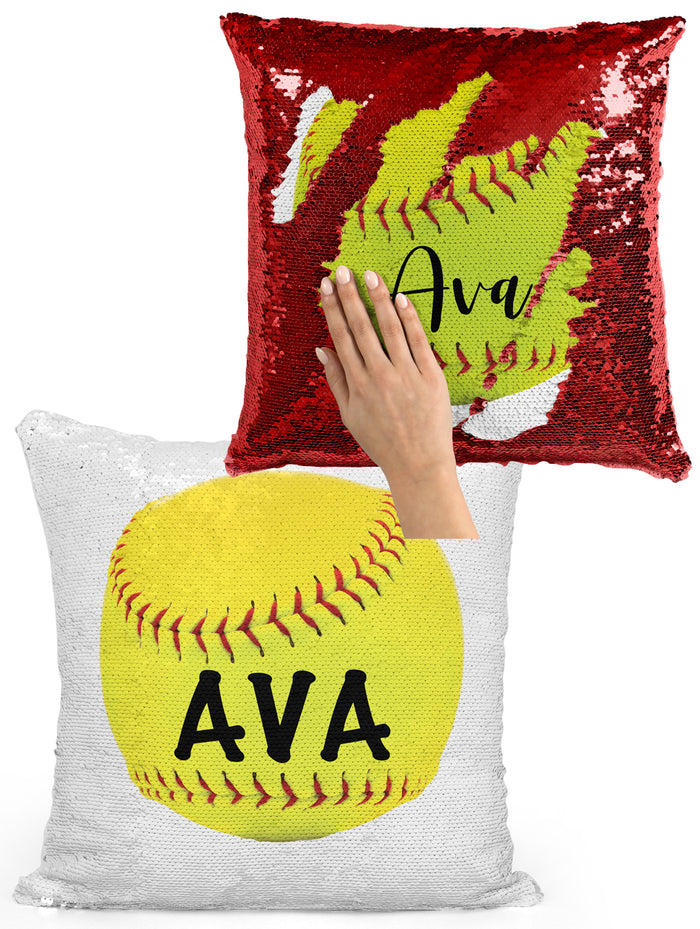 CUSTOM SEQUIN PILLOW - SOFTBALL with NAME