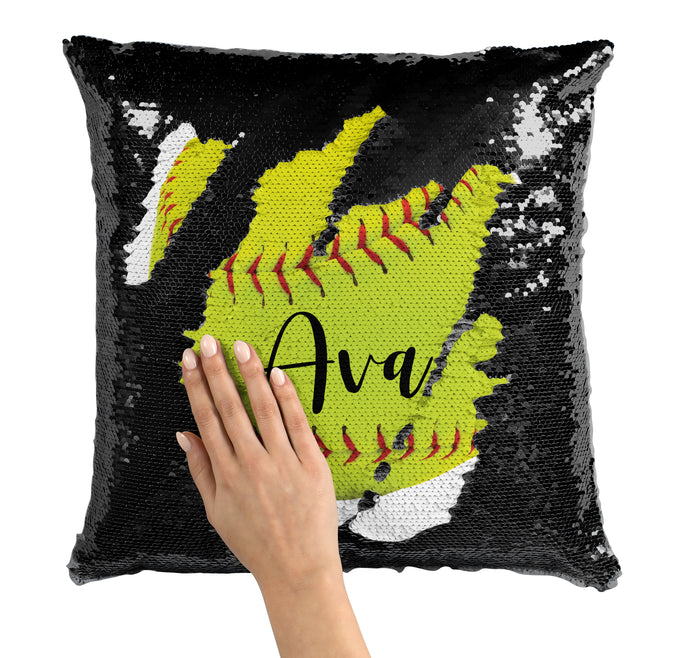 CUSTOM SEQUIN PILLOW - SOFTBALL with NAME
