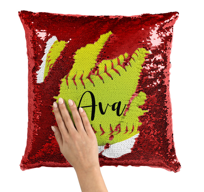 CUSTOM SEQUIN PILLOW - SOFTBALL with NAME
