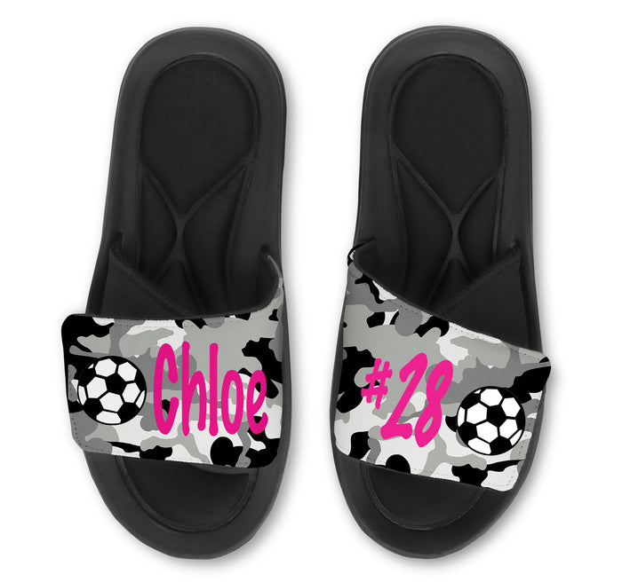 Custom Soccer Slides Sandals with Camp Background