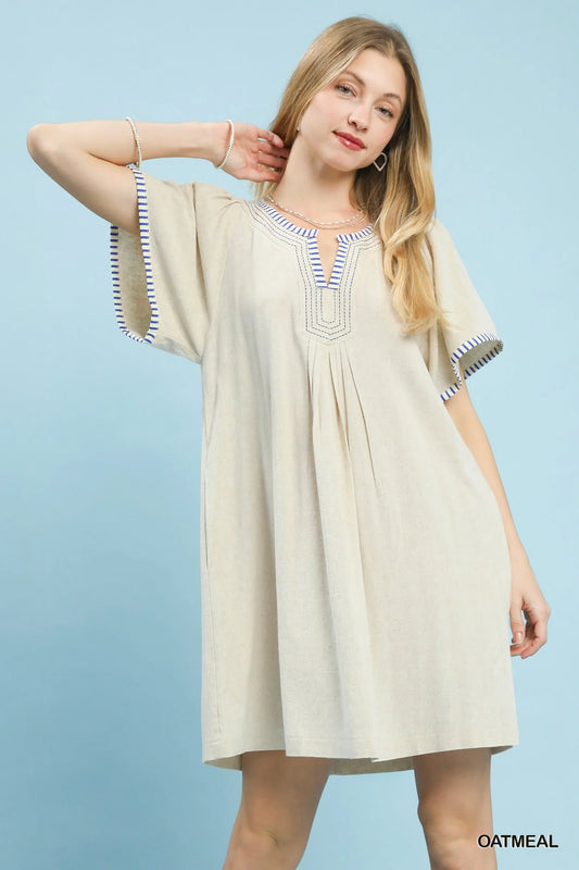 Umgee Linen Trim Tunic Dress