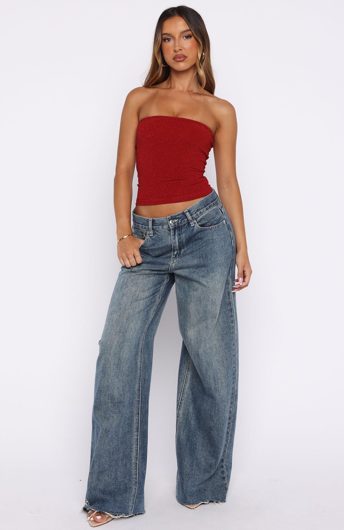 Passing By You Strapless Top Red