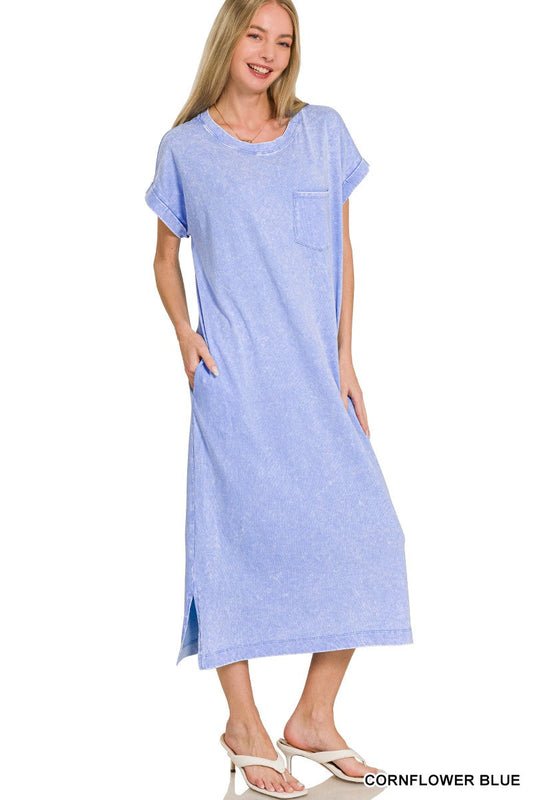 Zenana Washed Exposed Seam Short Sleeve T-Shirt Dress